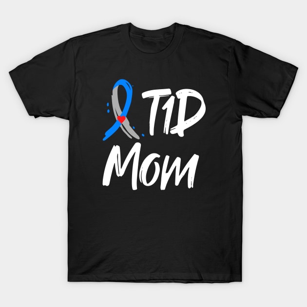 T1D Mom Shirt Type 1 Diabetes Awareness Blue Gray Ribbon T-Shirt by mateobarkley67